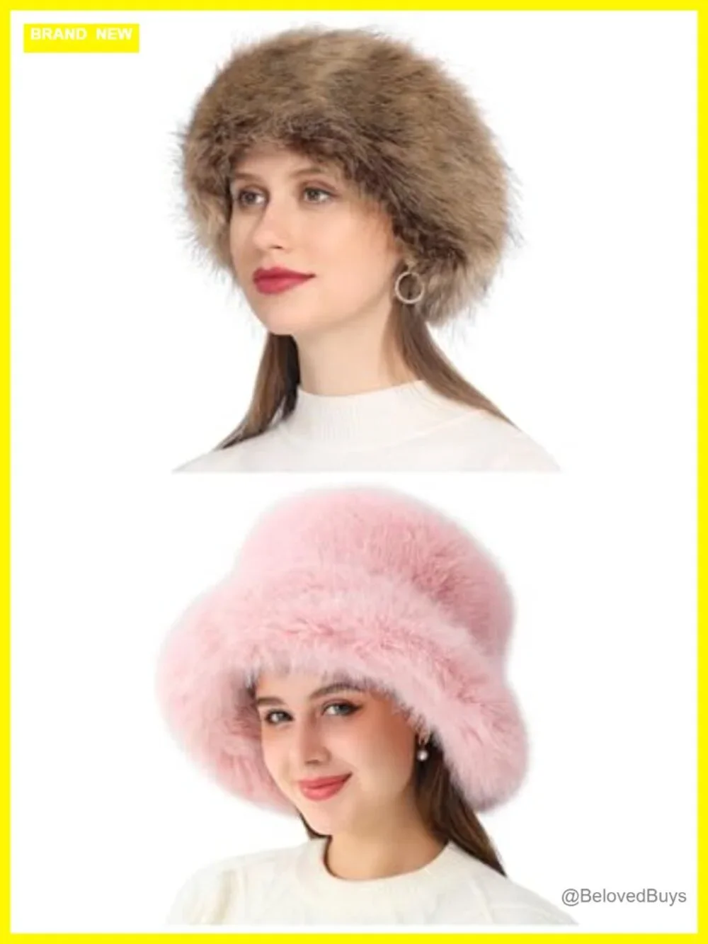 Faux Fur Bucket Hat and Headband Set for Winter